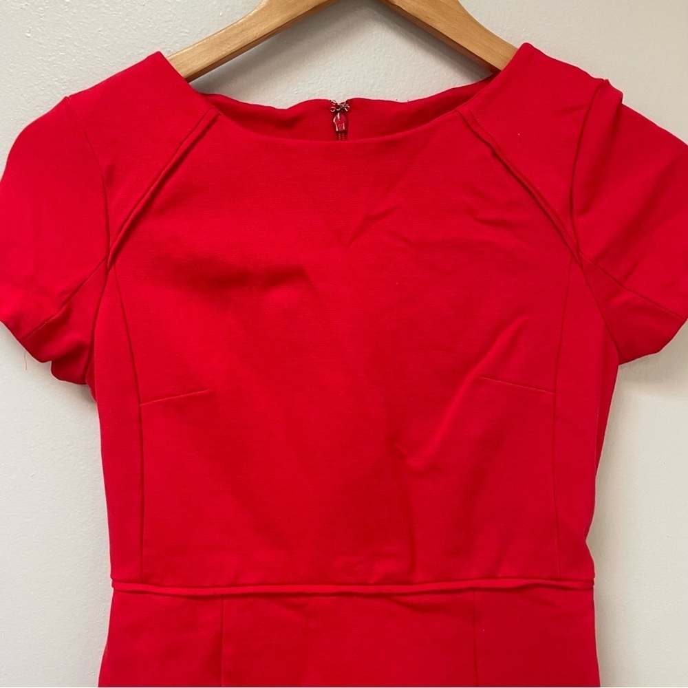 J. Crew Red Short Sleeve Flounce Ponte Fit & Flare Dress 0 - Picture 2 of 9